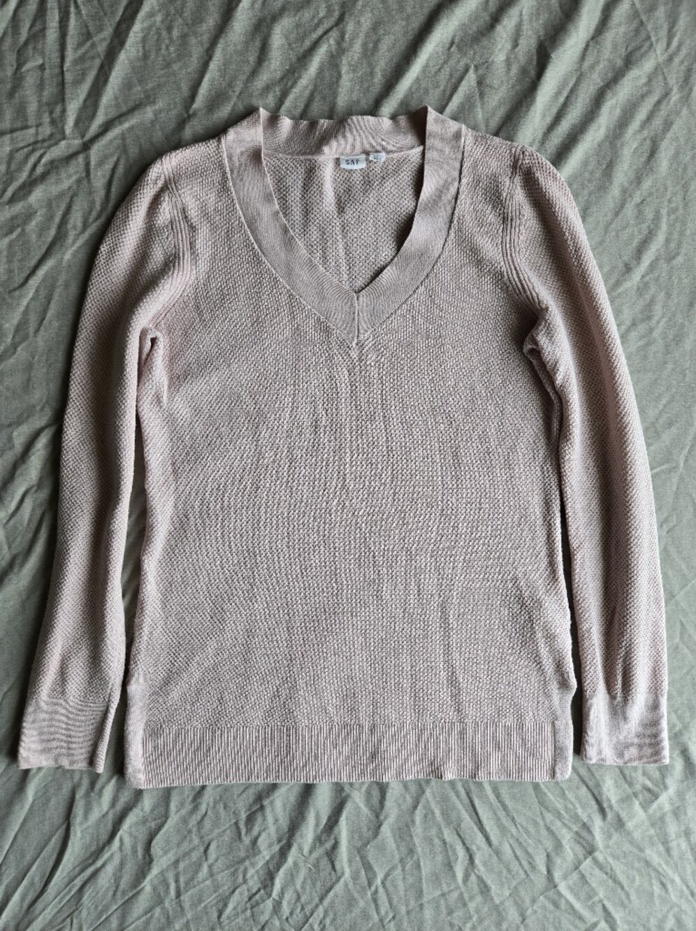 GAP Blush Pink Waffle Knit V-Neck Sweater Size S